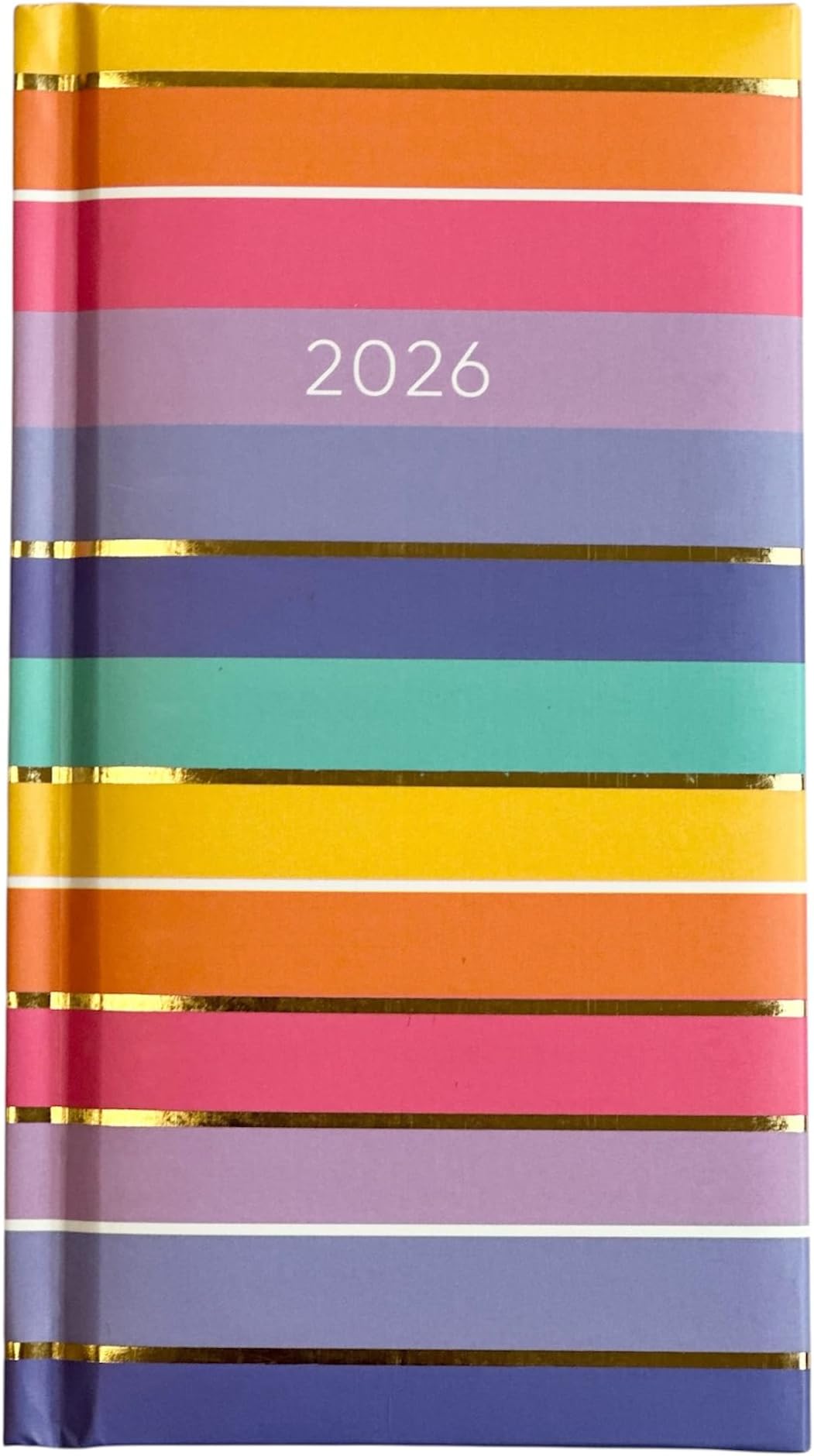 Slim Size 2026 Weekly Planner, Week to View Diary, Hardback Padded Cover, Fashion Design (Stripes)