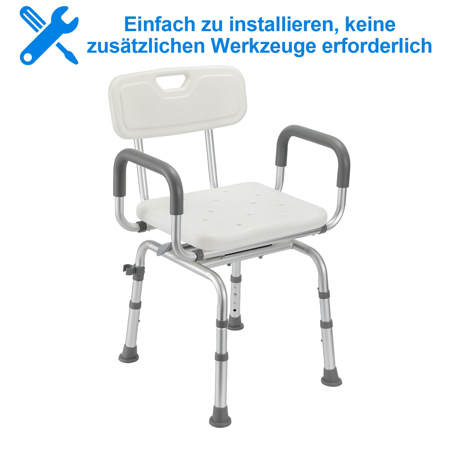 Duschhocker für senioren, Duschstuhl 360° Drehbar mit Rückenlehne und Armlehne, Höhenverstellbar Badhockerund 40-48 cm, Badhocker mit Anti-Rutsch-Füße Duschsitz Duschhilfe Badsitz
