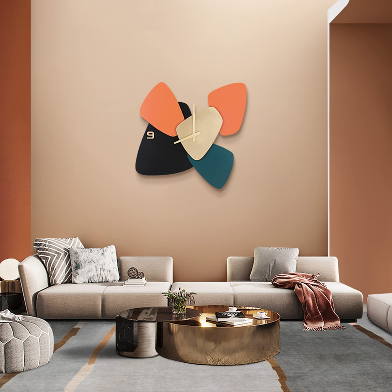 Relojes decorativos de metal, cuarzo artístico estéreo 3D creativo, relojes de pared silenciosos que no hacen tictac, para el hogar, oficina, sala de estar interior, dormitorio, cocina, eficiencia de