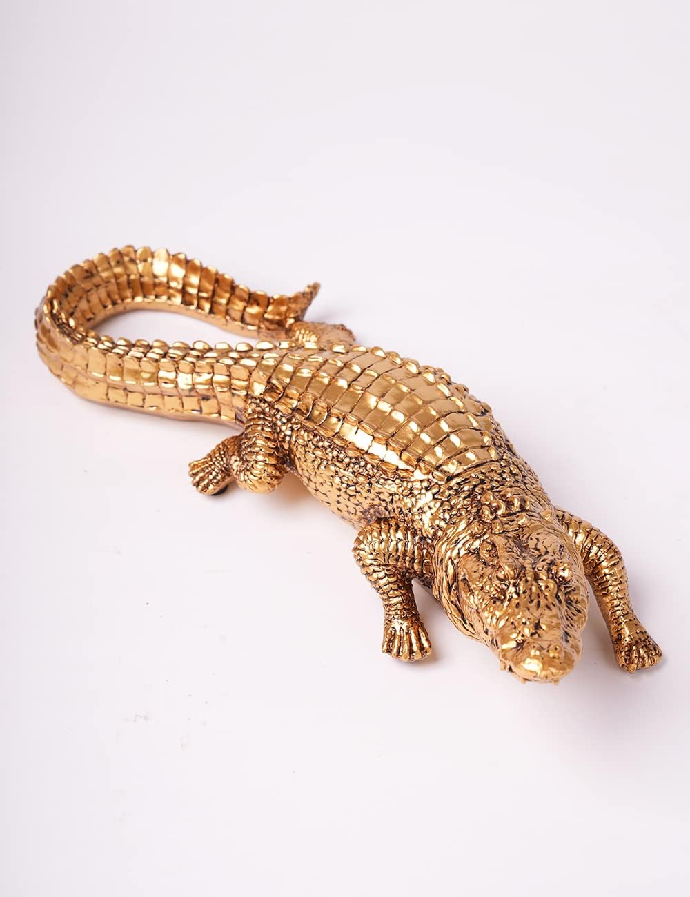 HAUCOZE Gold Crocodile Sculpture Animal Figurine Modern Home Decor Polyresin Table Centerpiece Gift 14.2 Inch