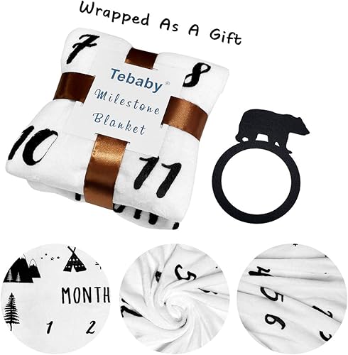 Miniatura 3 de Tebaby Manta mensual de hitos para bebé, manta de oso para recién nacido, unisex, neutro, regalo personalizado para ducha, decoración de habitación