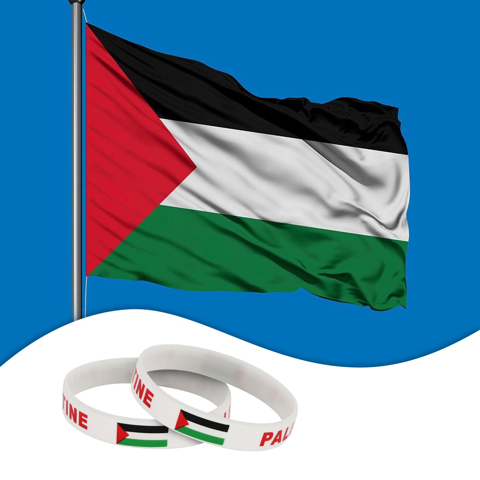 Evankin Country Flag Unisex Silicone Bracelet Rubber Sports Fashion Wristband(Palestine,one size)