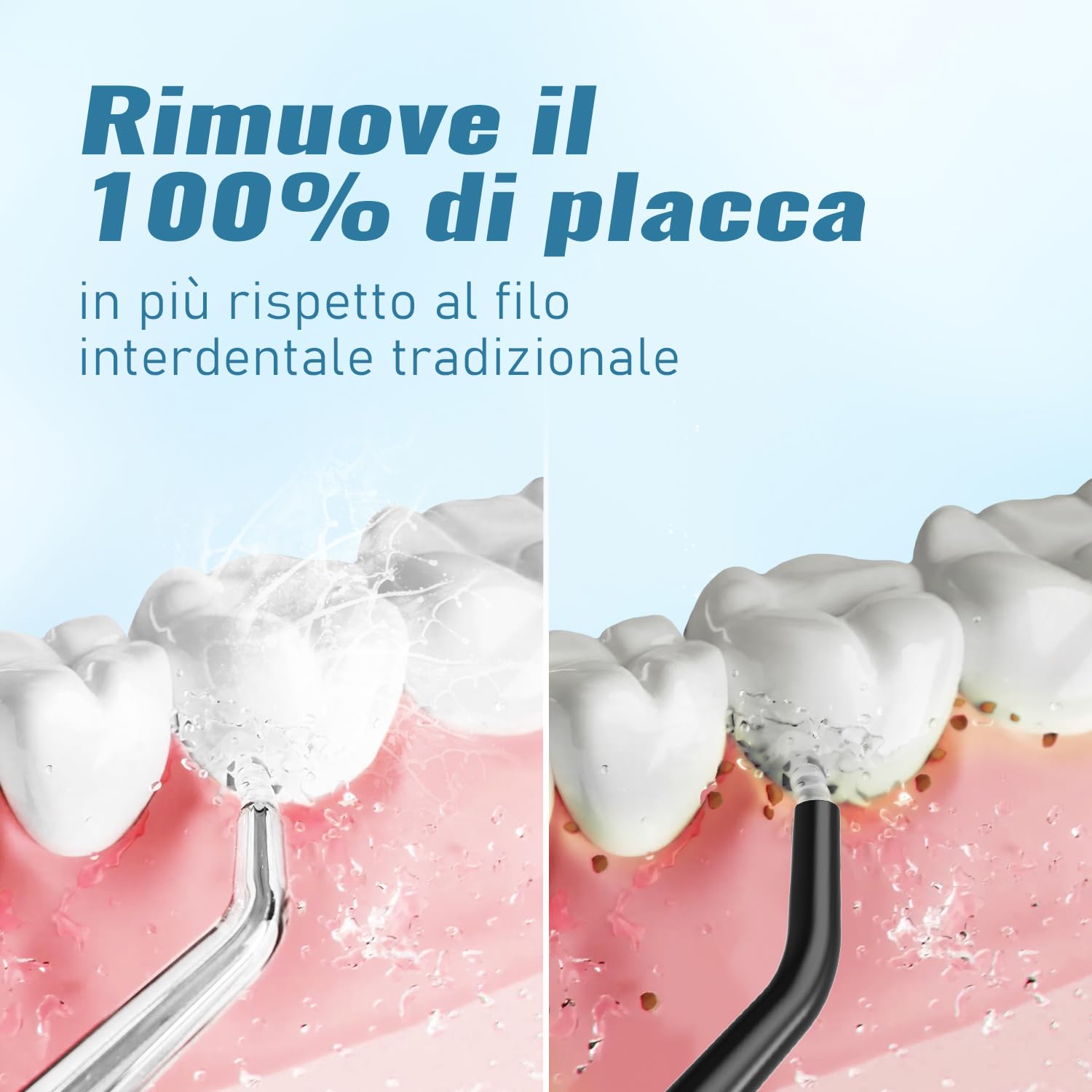 AUIEI Idropulsore dentale senza fili, irrigatore orale con 5 modalità e 8 ugelli, water flosser elettrico impermeabile IPX7 con serbatoio da 300 ml per casa e viaggio (Nero)