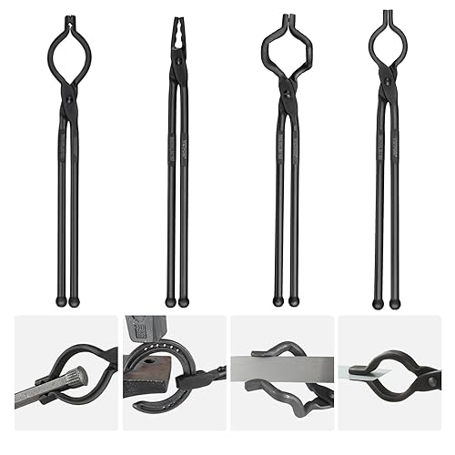 VEVOR Blacksmith Tongs, 4 PCS: V-Bit Bolt, Wolf Jaw, Z V-Bit & Gripping - A3 Carbon Steel, 18' for Blacksmiths & Bladesmiths - 4 PCS-18" - Black