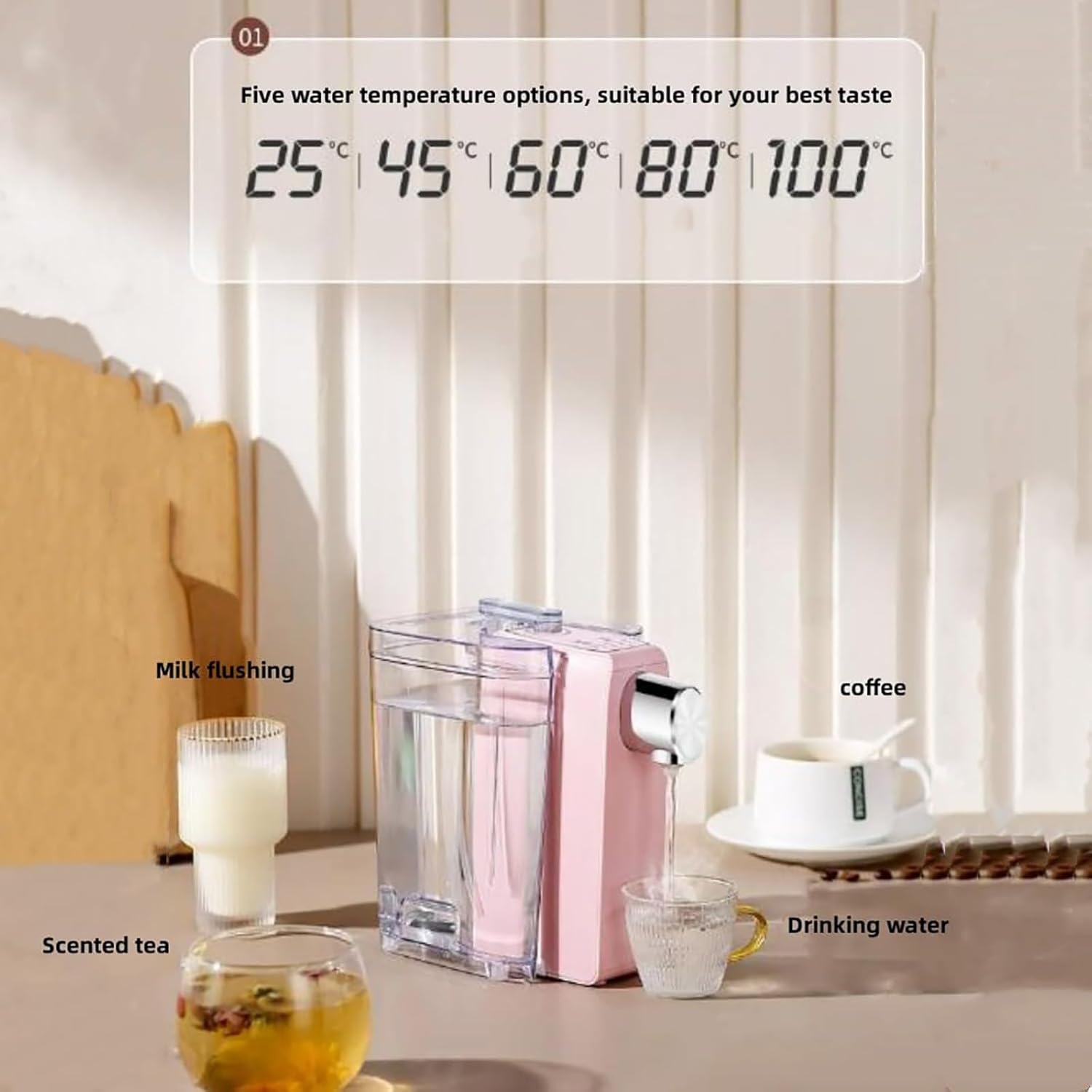 Instant Hot Water Dispenser, Hot Water Machine, Desktop Travel Water Dispenser, Desktop Pocket Water Heater with Water Tank, 5-Step Temperature Control