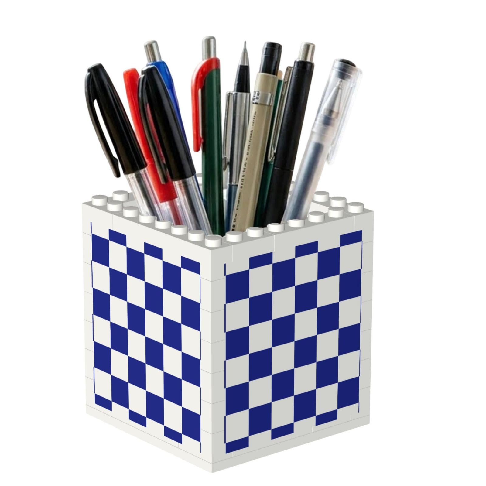 Poadnly Blue And White Checkered Pattern, Pen Pot Pencil Holder for Office Home School, Compact Desk Organiser for Office Stationery