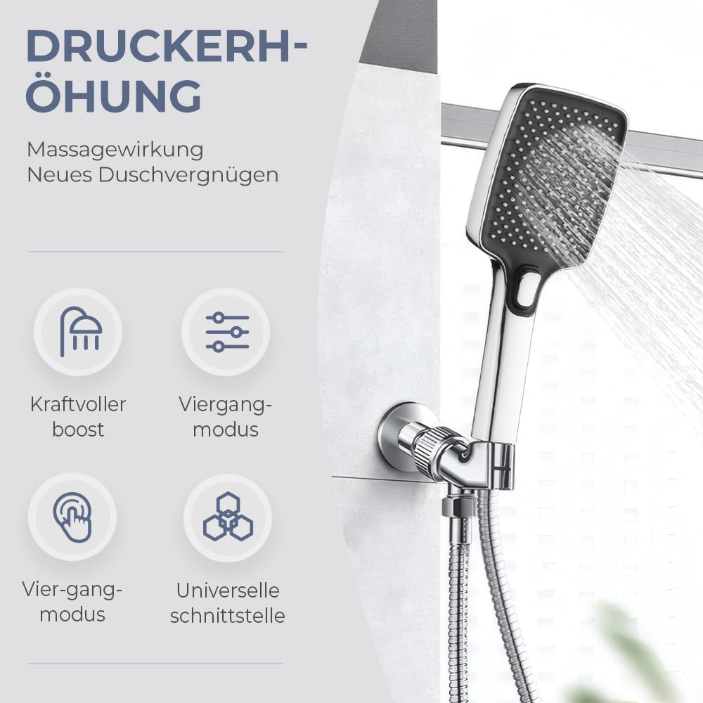 Ducha de mano multimodo de alta presión – Nuevo 2025 ahorro de agua con 4 modos de pulverización (ducha + manguera de 1,5 m + soporte sin perforación)