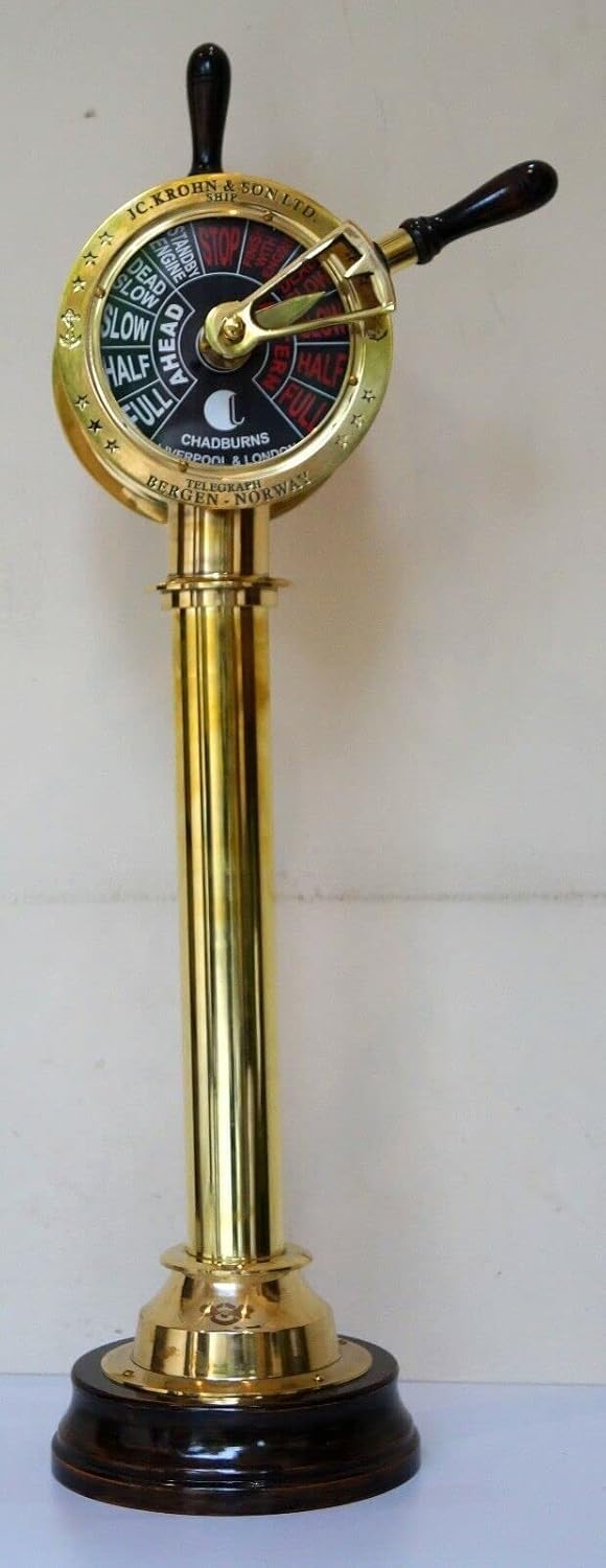 Brass Ship Engine Order Telegraph 30" Wooden Base Maritime Nautical Collectible Decorative Gifts