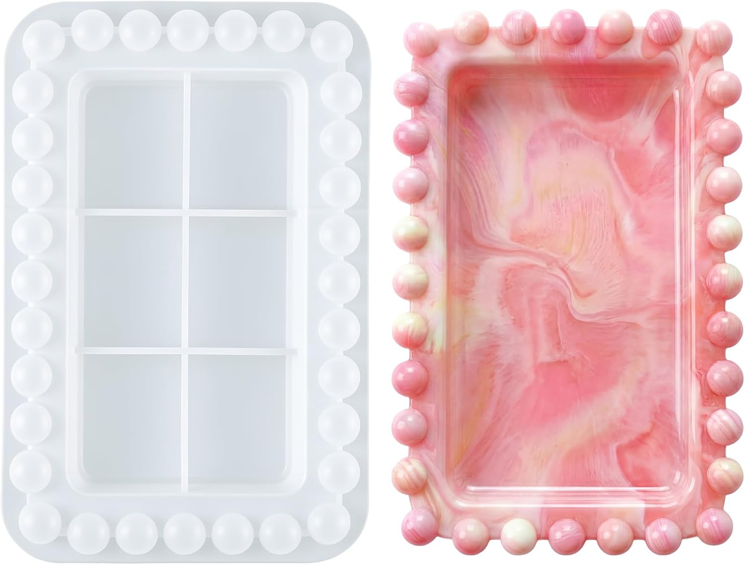 Resin Tray Molds, Bead Edges Rectangle Silicone Tray Mold Jewelry Plate Mould for Making Home Office Trinket Soap Dish Candle Art Crafts Resin Epoxy Casting Display Decor