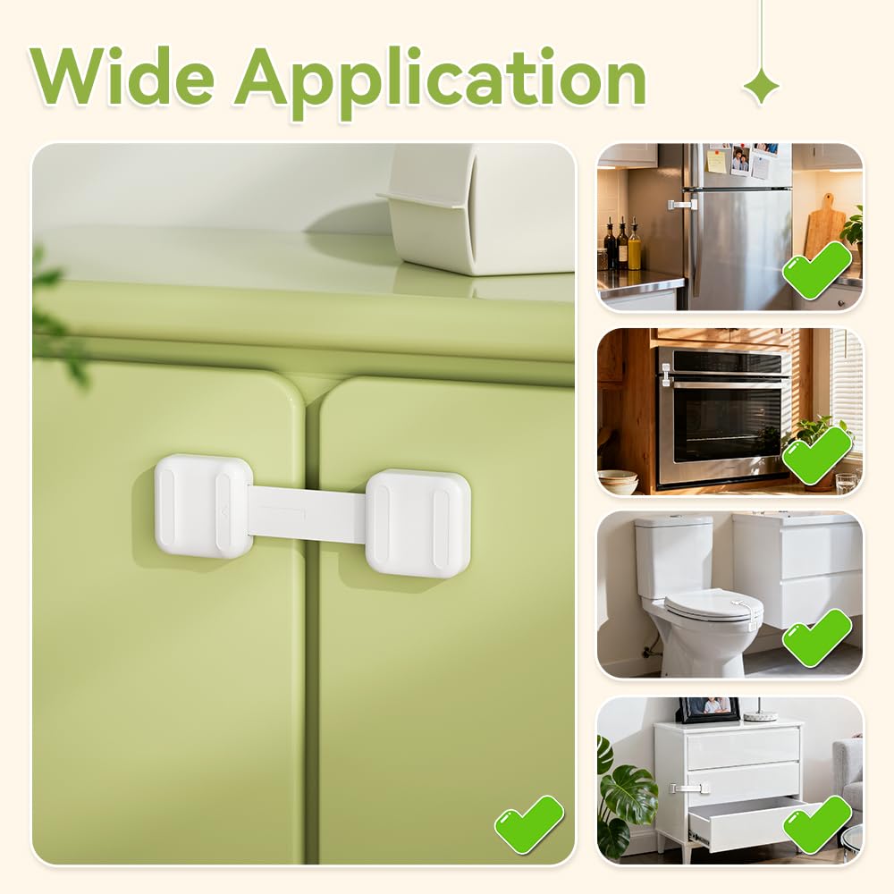 SAFELON 5 PCS Adjustable Cupboards Straps Locks, Baby Safety Drawer Locks, Childproof Locks for Cabinets, Ovens,Toilets, Fridges, Cupboard, No Drilling (White)