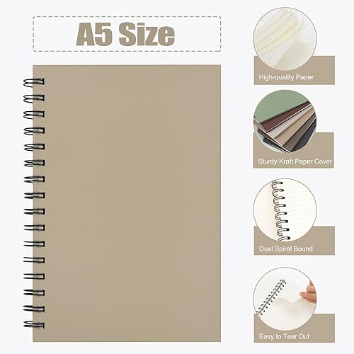 Miniatura 3 de EOOUT 6 cuadernos en espiral de 5.5 x 8.5 pulgadas de tapa dura con rayas universitarias, tamaño A5, 160 páginas, varios colores de tono Morandi