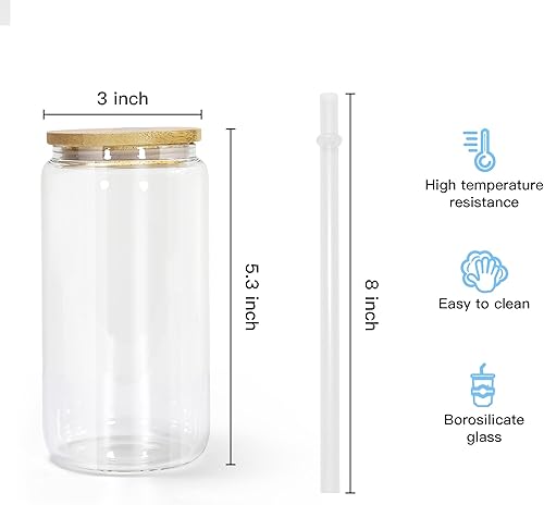 Miniatura 2 de AGH Paquete de 25 latas de vidrio transparente de sublimación de 16 onzas con tapa a prueba de salpicaduras y pajita, vasos de vidrio para