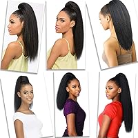 Vista 37 de Human Hair Water Wave Drawstring Ponytail Extensions - Natural Black Corn Wave for Black Women - Clip in Extensions (20")