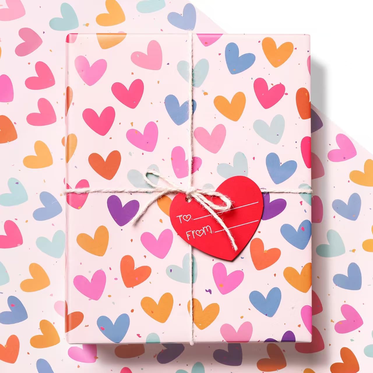 Heart Valentines Wrapping Paper Birthday Gift Wrap Set, Present Wrap Accessories for Valentine's Day, Anniversary, Wedding,Birthday, Bachelorette Party, Baby Shower (6 Sheets & 10m String &10 Tags)