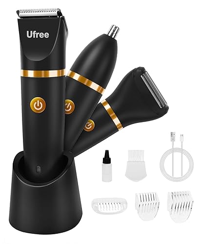 Ufree Recortadora de pelo corporal para mujer, recortadora de pelo púbico Manscape, kit de aseo corporal 3 en 1 para dama, afeitadora eléctrica