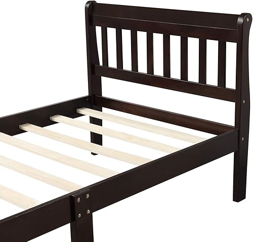 Miniatura 14 de Merax - Base de colchón de madera maciza con cabecero, sin sombreador de caja, fácil montaje para plataforma infantil, doble, blanco (tripa) Blanco