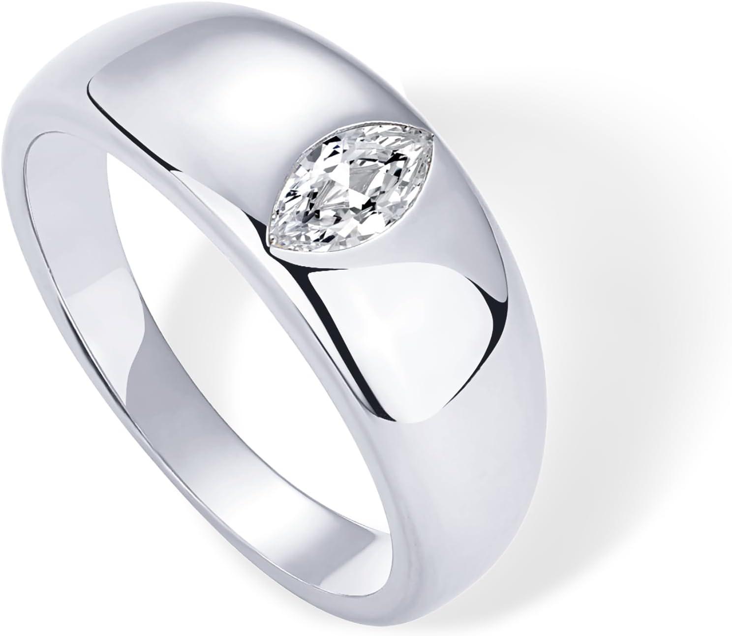 PAVOI 14K Gold Plated Chunky Dome Statement Ring for Women | Marquise Cubic Zirconia Dome Ring | Thick Stackable Bands - Image 3