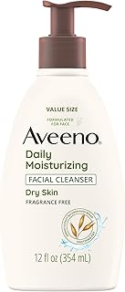 Aveeno Daily Moisturizing Facial Cleanser for Dry Skin, Gentle Face Cleanser with Soothing Oat for Skin that Feels Soft & Supple, Removes Dirt, Oil and Impurities, Fragrance Free, 12 FL OZ