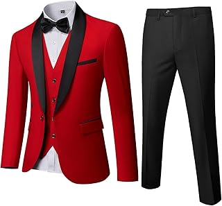 Men’s 3 Piece Slim Fit Suit, One Button Shawl Lapel Tuxedo, Premium Dinner Jacket Vest Pants & Tie Set