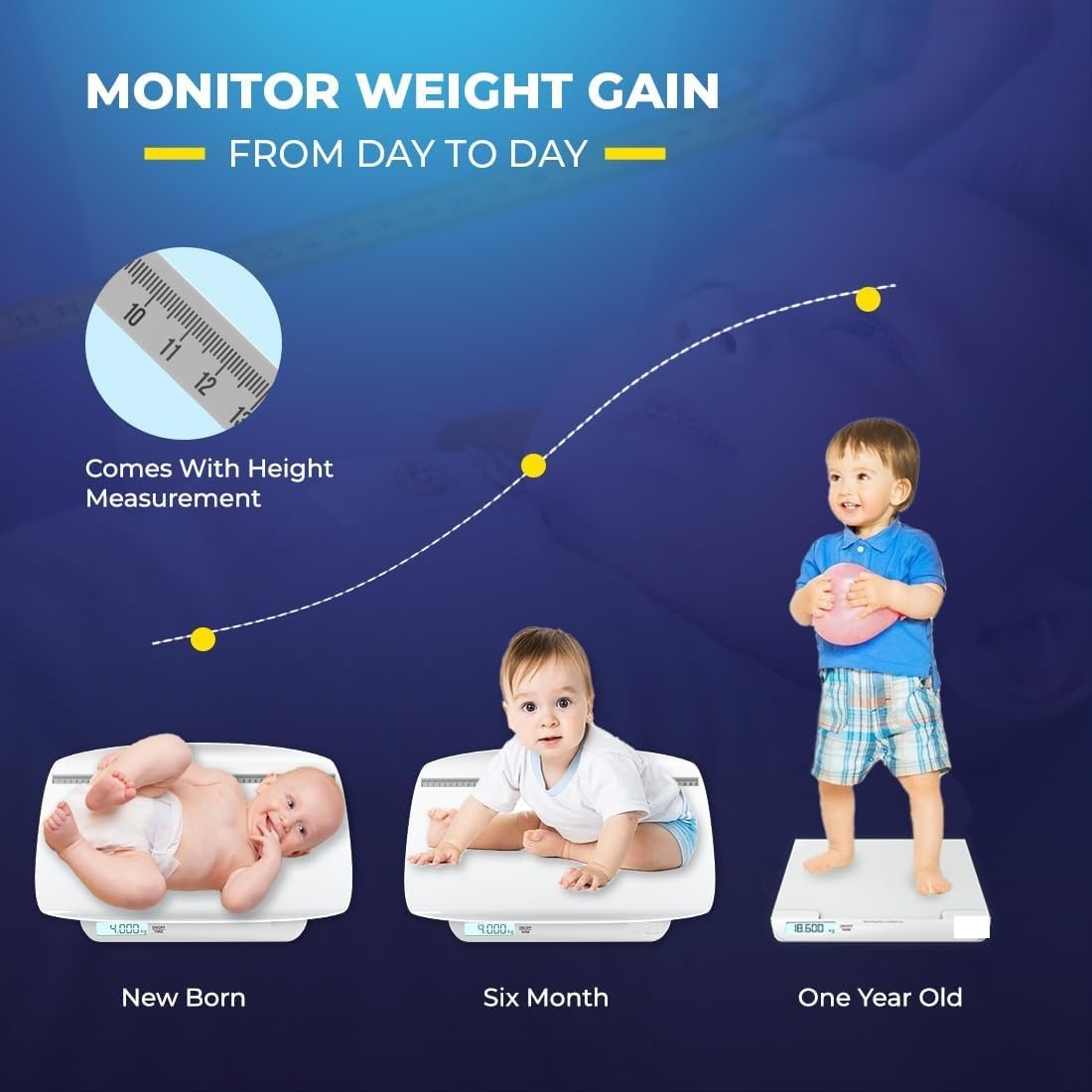 Balance numérique pour bébé avec compteur de hauteur et plateau pour bébé, pèse-bébé jusqu'à 20 kg, mesure précise et fiable pour les nouveau-nés et les tout-petits
