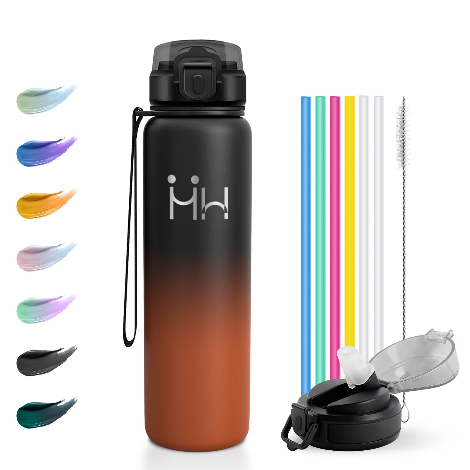 JAPORIA Thermos Flask, 1 L, Water Bottle with Straw, Insulated Flask, Stainless Steel, BPA-Free, Leak-Proof, Double-Walled Thermos Flask, for Fitness, Running, Office, Sports