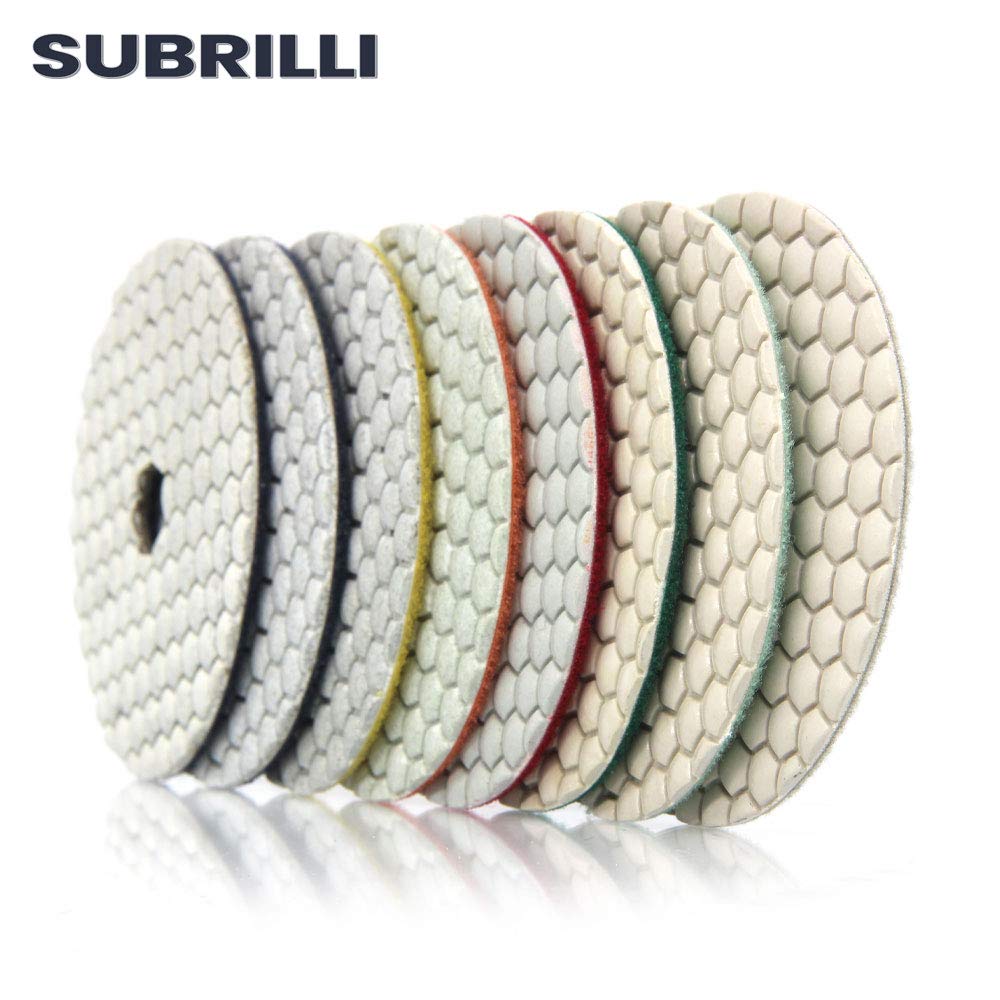 Dry or Wet 4" Diamond Polishing Pads 8 Pcs Set for Granite Concrete Marble (Grits 30-3000)