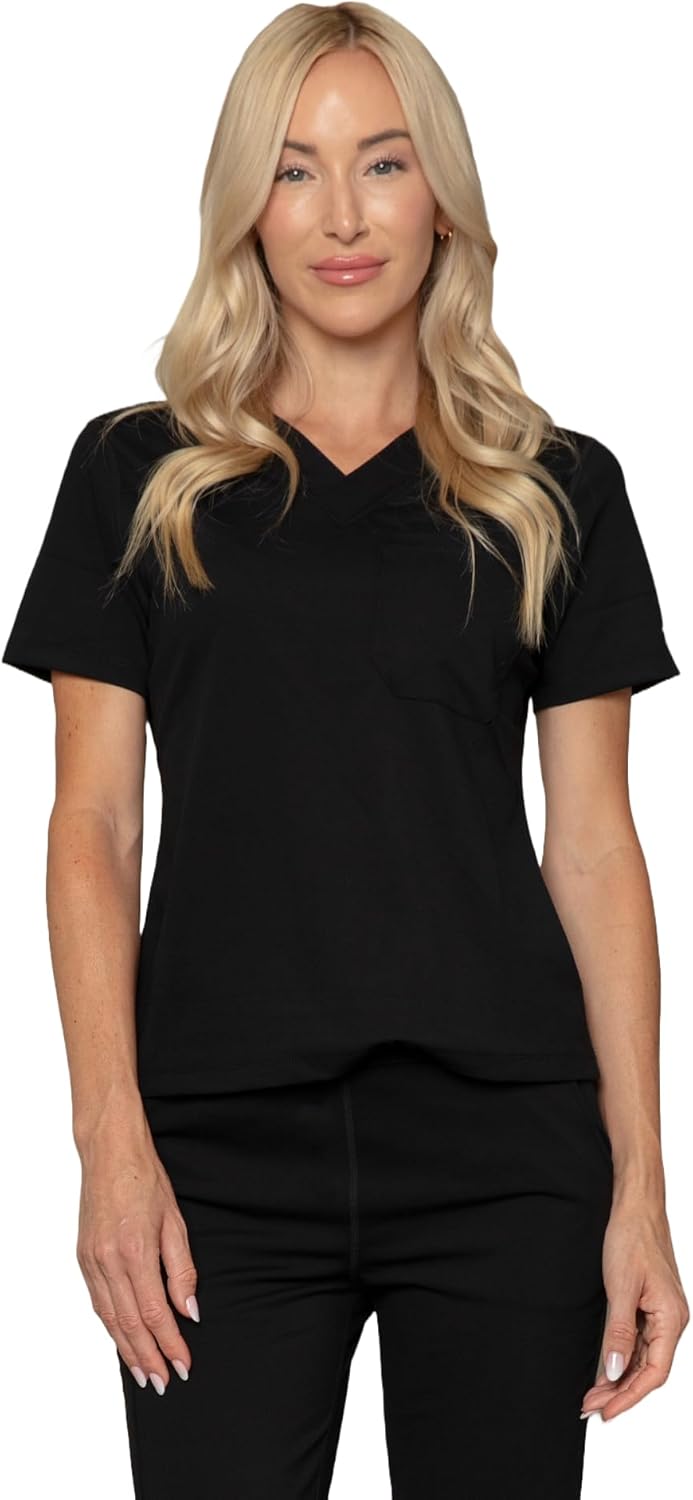 Premium Scrub Top for Women - Slim Fit, V-Neck, 3 Pockets, 4-Way Stretch, Super-Soft, Made in USA