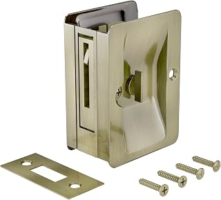 Richelieu Hardware 1701ABPSBC Onward Pocket Door Pull, Privacy Lock, 3 1/4 in (82 mm), Rectangular, Antique Brass