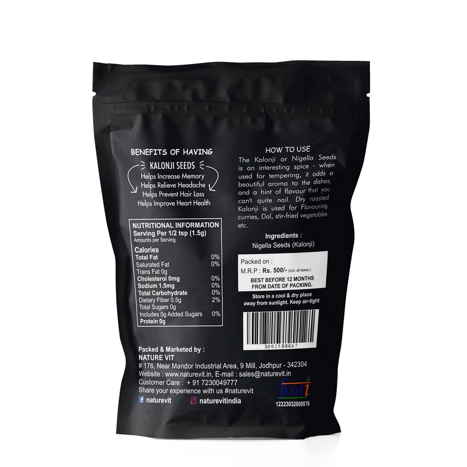 Nature Vit Kalonji Seeds 1 Kg | Nigella Seeds For Cooking & Hair Growth | Indian Superfood | Adds Flavour to Breads & Curries | 100% Natural & Pure - Image 2 thumbnail