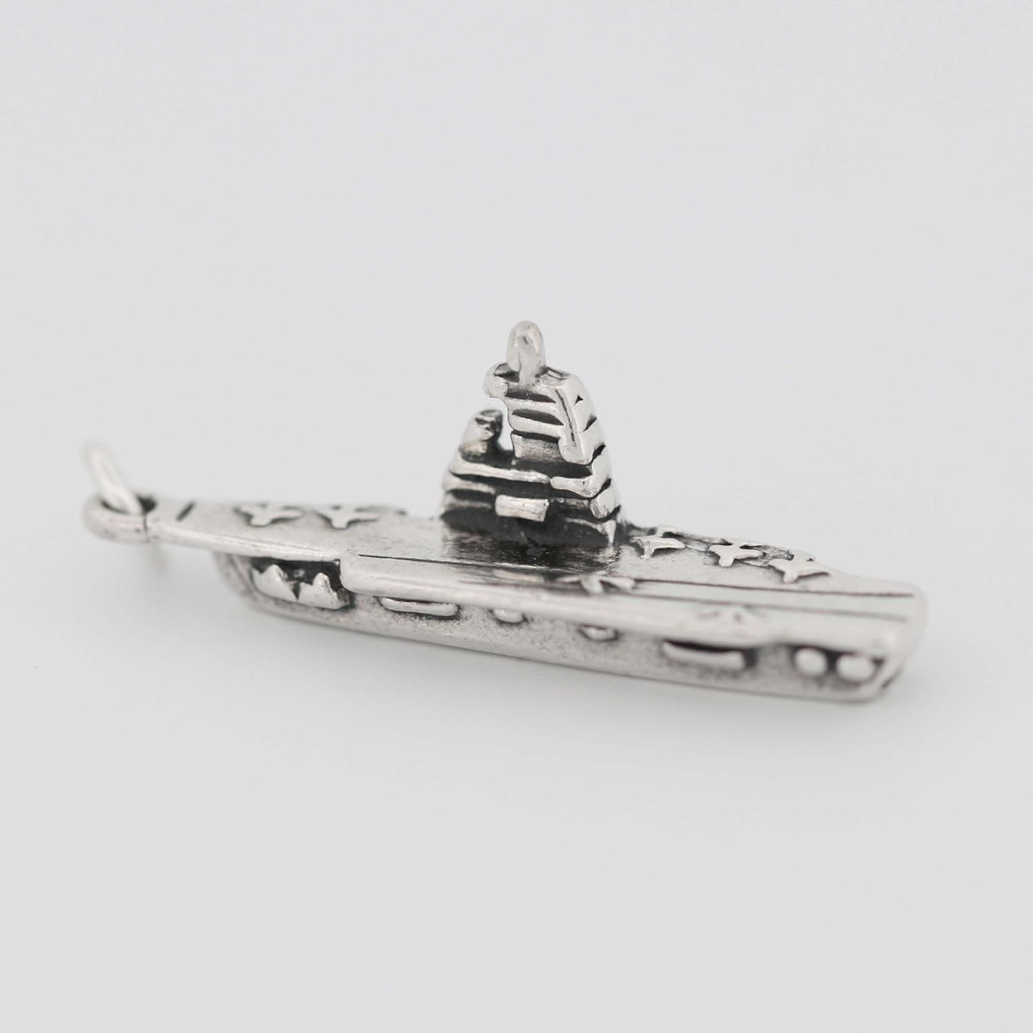 Navy Aircraft Carrier Military Ship 3D 925 Solid Sterling Silver Charm Pendant Bracelet Jewelry Making Supply