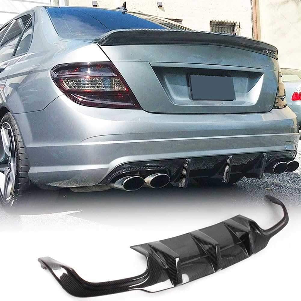 Carbon Fiber Rear Diffuser Compatible with Mercedes Benz C Class W204 C300 Sport C63 AMG 2012-2015 Sedan Facelift Bumper Lip Valance Splitter Spoiler