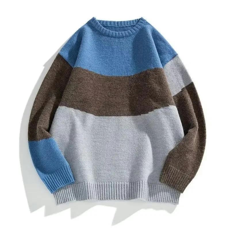 Japanese Style Sweater Men Spring Autumn Striped Round Neck Knitted Top3