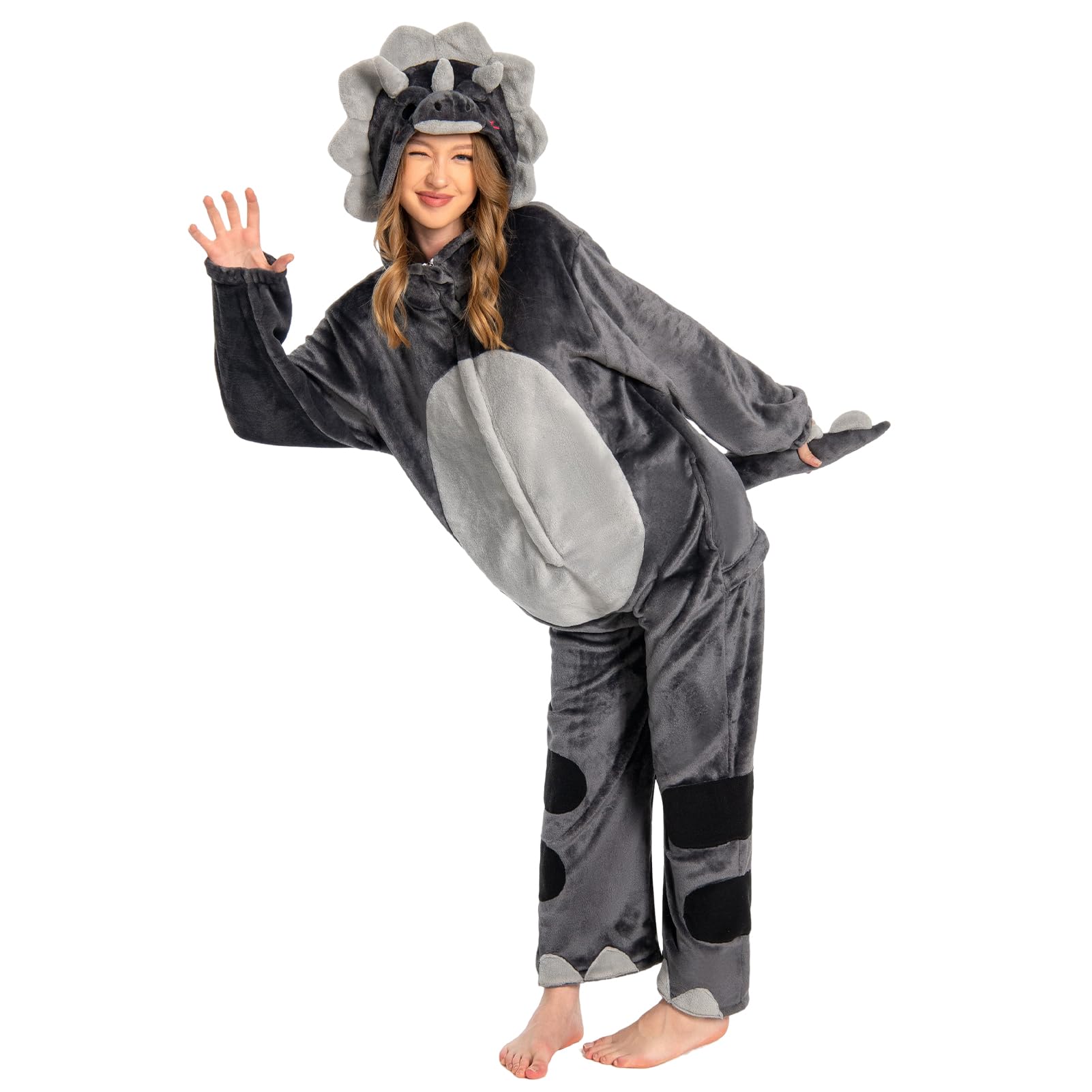 OLAOLA - Mameluco para adultos, disfraz de Halloween de animal, unisex, pijama de peluche para cosplay de una sola pieza - Grande - Triceratops