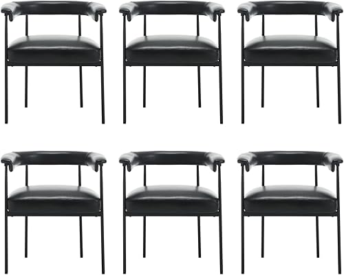 Miniatura 10 de LukeAlon Juego de 2 sillas de comedor Sherpa, sillas de cocina tapizadas con respaldo abierto con patas de metal negro, respaldo curvado, sillas de