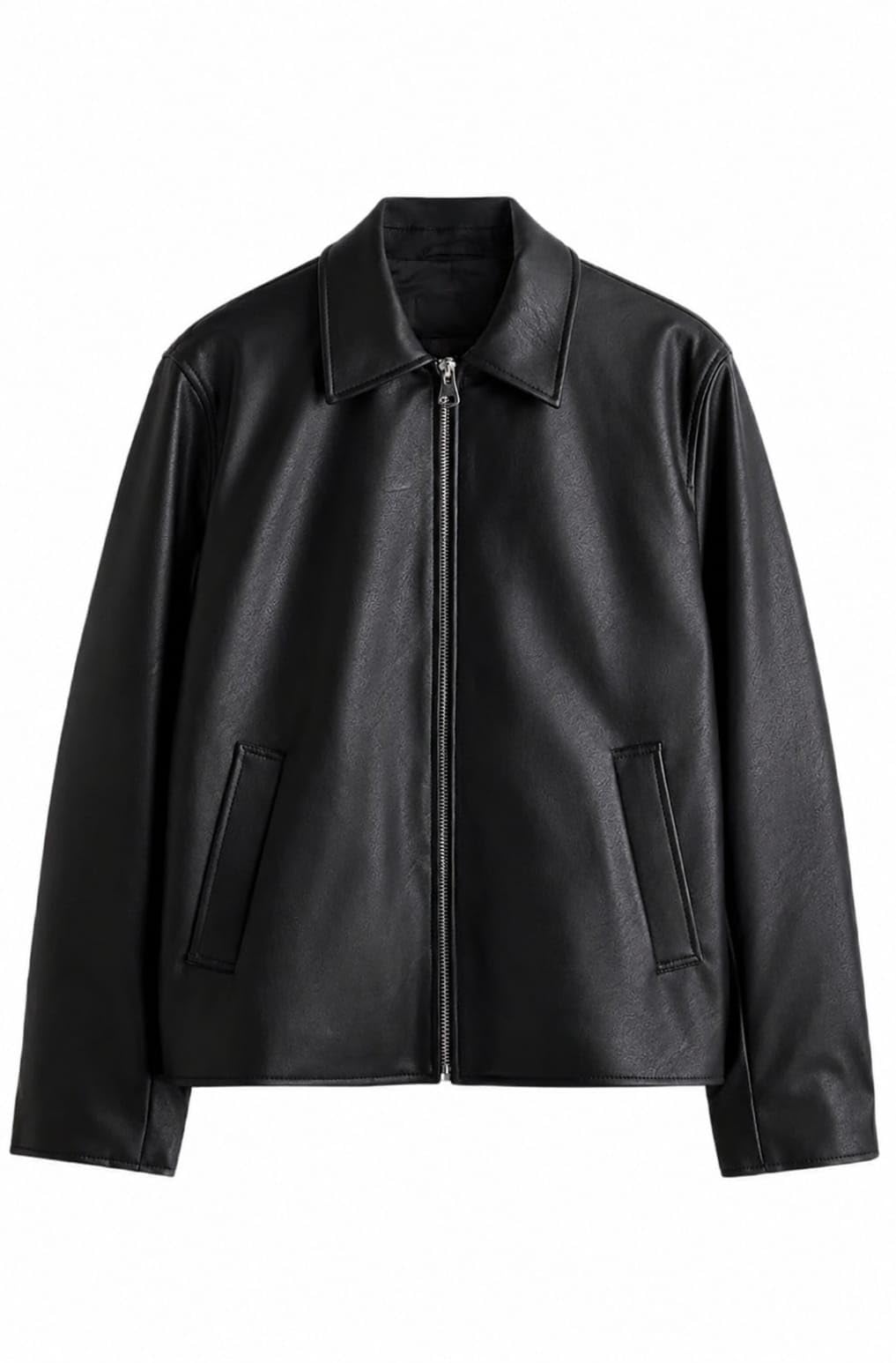 ZYNEX Men's Black Leather Crop Jacket, Collared Zip-Up, Regular Fit, Racing-Inspired Bomber Style for Casual Wear (IN, Alpha, 2XL, Regular)-picture-21