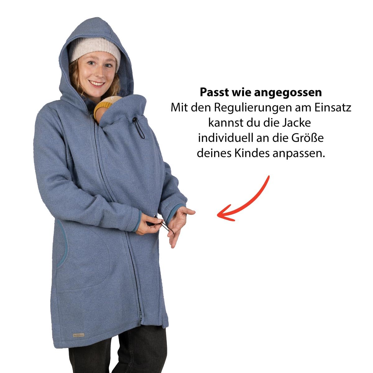 Viva la Mama – Wollmantel für Schwangerschaft & Babytragen vorn & hinten – 4in1 Umstands- und Tragemantel – warme Tragejacke - SMILLA - eisblau - S