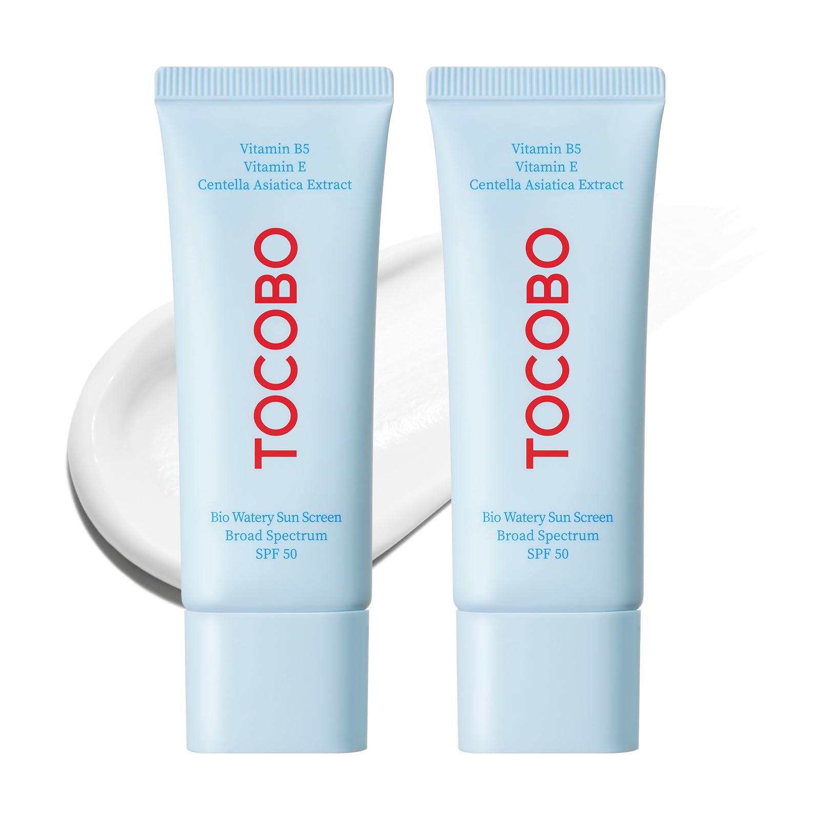 TOCOBO Bio Watery Sun Cream SPF 50 Korean Sunscreen for Face, Broad Spectrum, No White Cast, Lightweight Watery Texture, Dewy Finish Daily Facial Sunblock, Korean Skincare, 1.35 fl oz (Pack of 2)