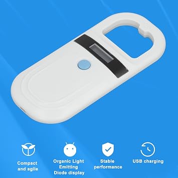 Portable Animal Tag Reader Scanner, 134.2KHz for ISO11784 FDX-B EMID Microchips, Data Storage, 15cm Read Range for Pet Livestock Wildlife, USB 5V Charging