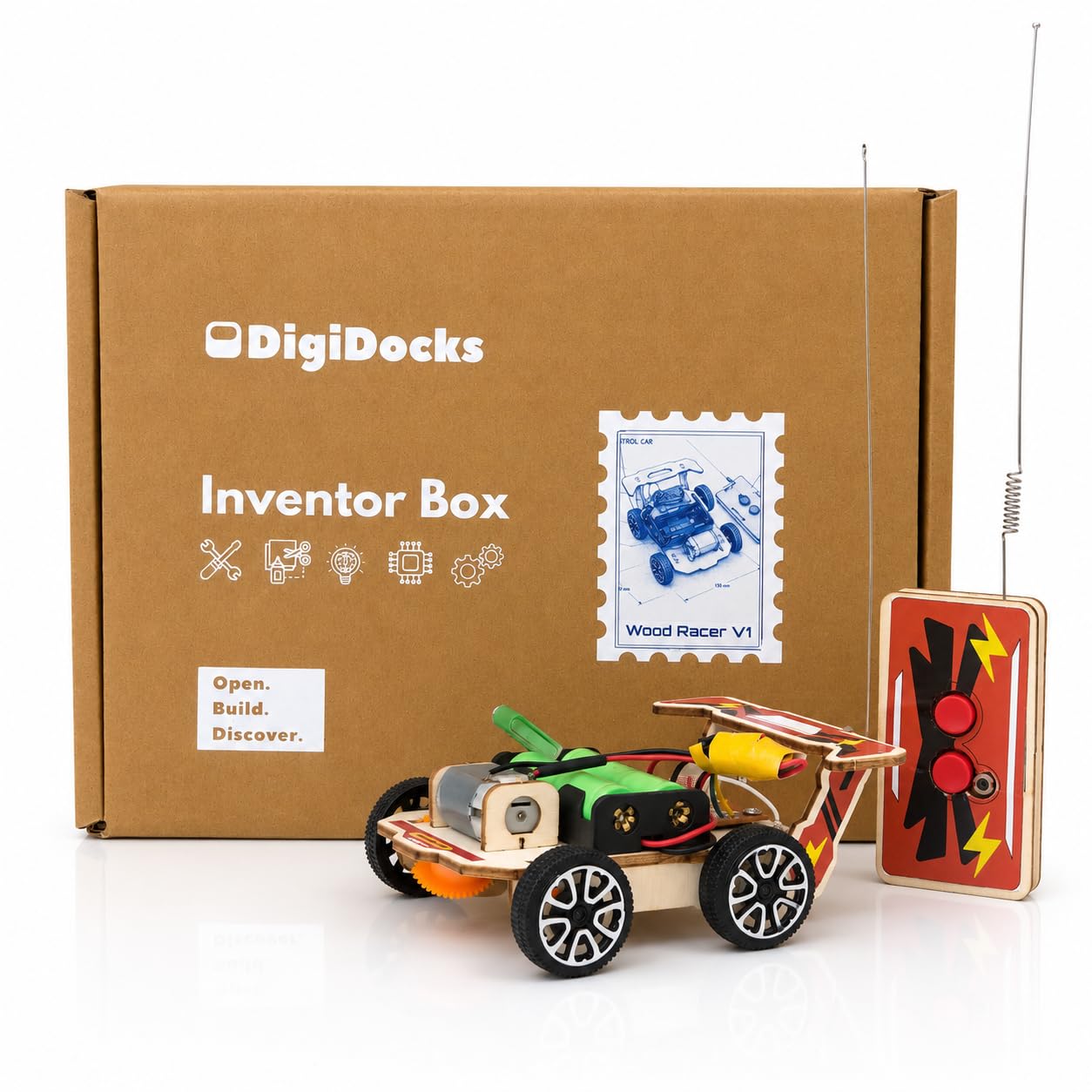 Wood Racer V1 RC Racing Car Build Kit | 16-Step Wooden STEM Science Kit for Kids Age 10+ | Wireless Remote Control | Real Motor & Gear Wiring-image-30