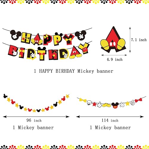 Miniatura 3 de PRATYUS Decoraciones de cumpleaños de Mickey para regalos de fiesta con pancarta de cumpleaños y guirnalda, decoración de pastel y globos