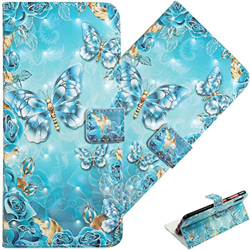 COTDINFOR pour Galaxy A10 Coque Protection 3D Effet Premium PU Leather Antichoc Magnétique Portefeuille Étui en Cuir Flip Stand Shell Bumper Housse pour Samsung A10 Bright Blue Butterfly XY-3D.