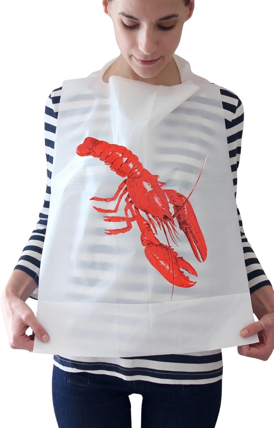 Sandhill Tools Disposable Adult Lobster Bibs with Crumb Catcher, Plastic 16" x 22" Clothing Protector for Cooking and Dining - 300 Pack