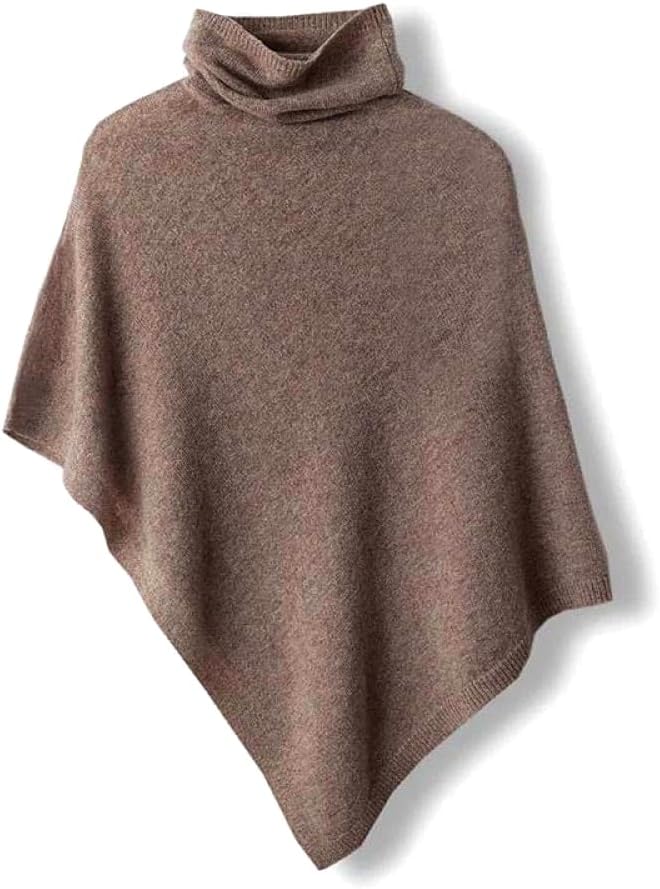 レディース タートルネック ニットポンチョ ルーズフィット プルオーバーケープ イレギュラーヘム ショールスタイル レイヤードトップ