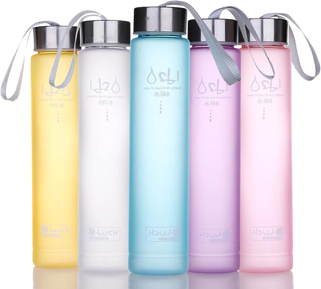 Sports Water Bottle BPA Free Plastic Wide Mouth Slim Frosted Cup with Leak-proof Lid for Running Gym Yoga Outdoors 280ml