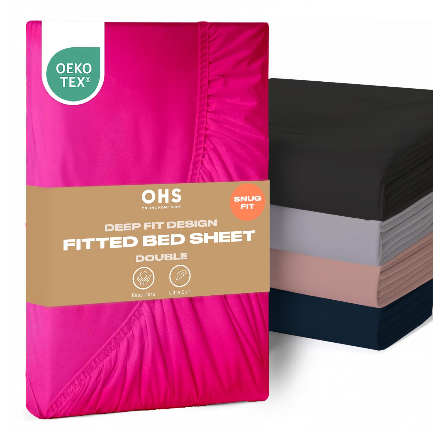 Brentfords Double Fitted Sheet Hot Pink, Easy Care Soft Microfibre Fabric Deep Pocket 12 Inch Shrinkage and Fade Resistant Bed Sheets Double Plain Bottom Sheet Bed Cover, 137 x 190cm