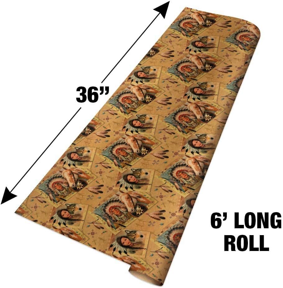GRAPHICS & MORE Native American Horse Wolf Southwestern Pattern Premium Kraft Roll Gift Wrap Wrapping Paper