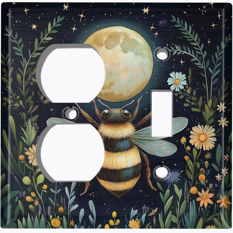 Metal Light Switch Plate Cover; Standard Size 4 Gang Toggle - Midnight Bee BEE109