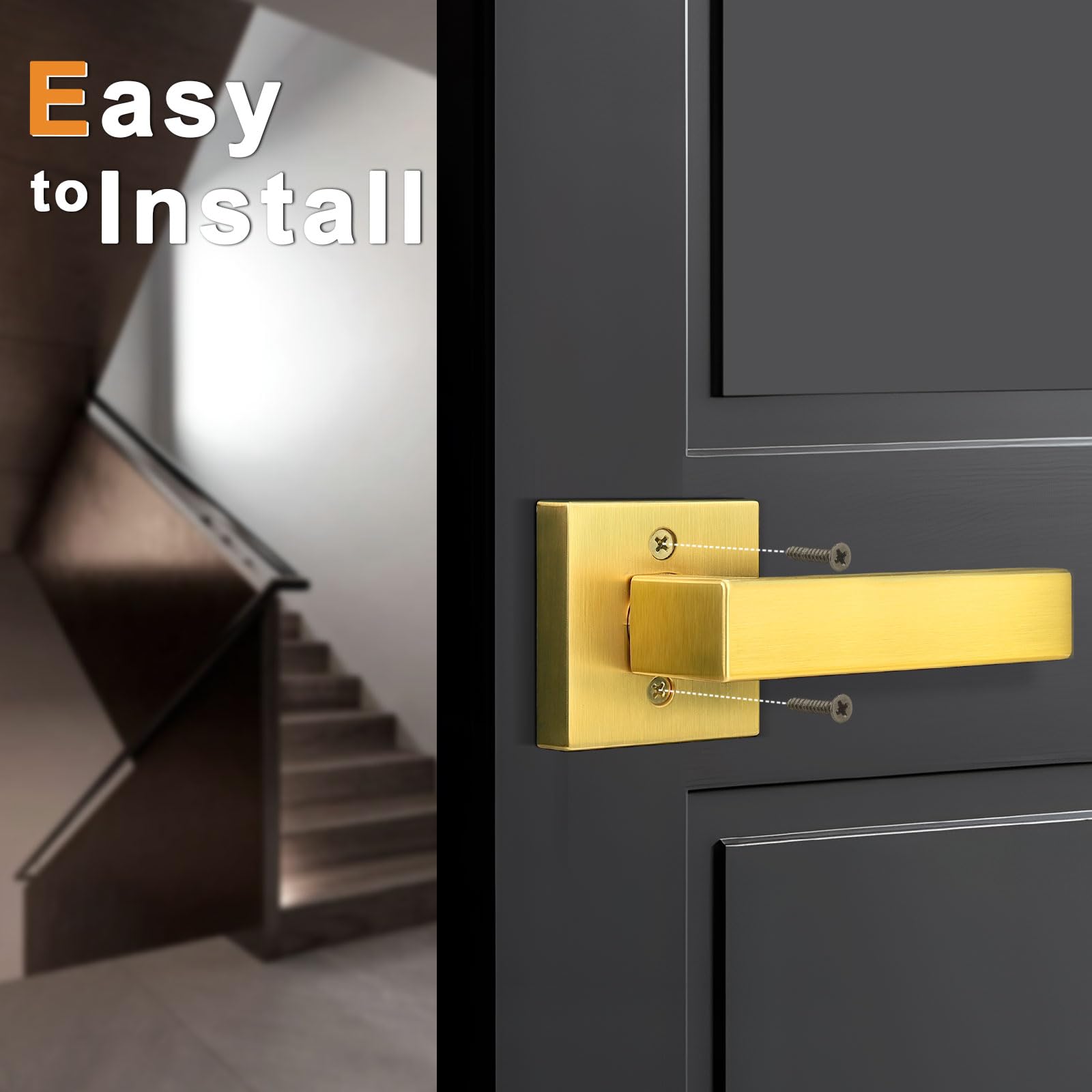 Gobrico Gold Dummy Door Handle Heavy Duty Interior Door Knob Non-Turning Door Levers Square Single Dummy Door Hardware for French Door One Side Dummy Inactive Door Handles 4 Pack