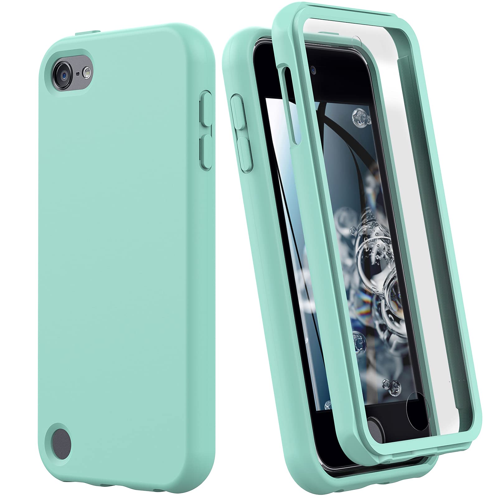 iPod Touch 7 Case, iPod Touch 6 Case, Shockproof Silicone Case [with Built in Screen Protector] Full Body Heavy Duty Rugged Defender Cover for Apple iPod Touch 7th/6th/5th Generation (Mint Green)