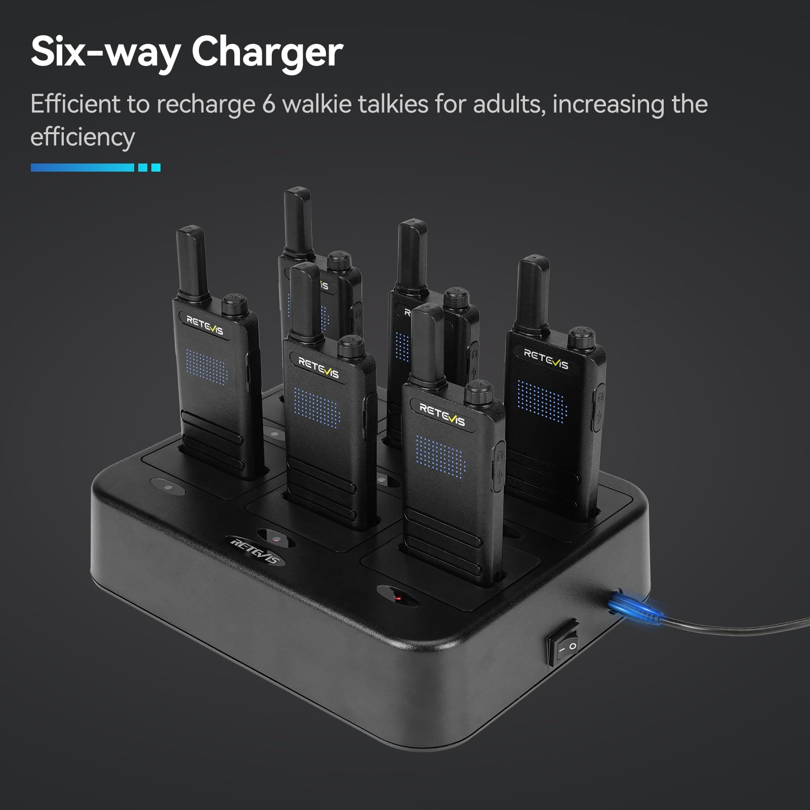 Krótkofalówki Retevis B63H dla dorosłych, profesjonalne dwukierunkowe radio z 6-kierunkową ładowarką, 1620 mAh, VOX, 16-kanałowy wyświetlacz, stylowe 2-kierunkowe radiotelefony ze słuchawką do szkoły,